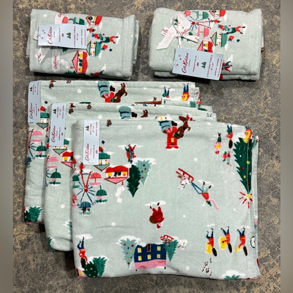 Cath Kidston 7Pc Set (3Bath 4Hand) London Snow Day - Duckegg Bath & Hand Towels